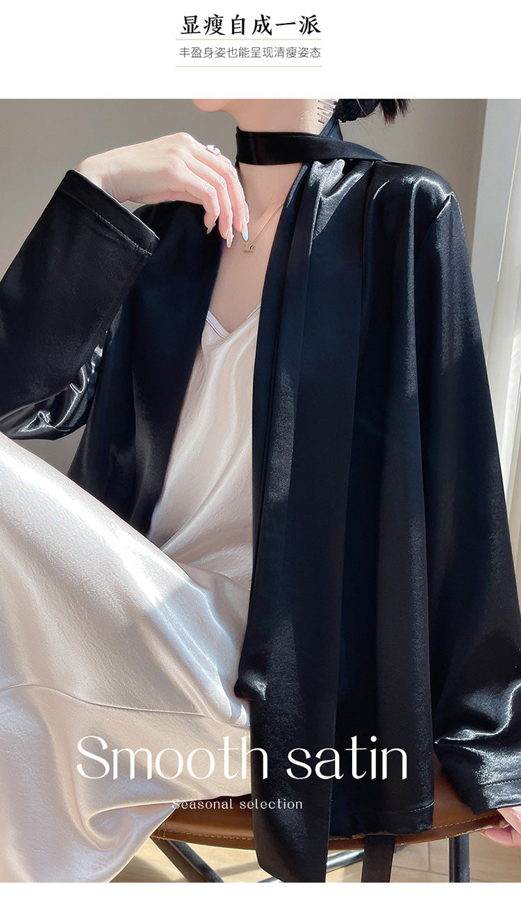 Gilt Satin Fashionable High-end Thin Jacket Spring Summer Autumn Commuter Buckle-free Suit Jacket Women's 2025 New