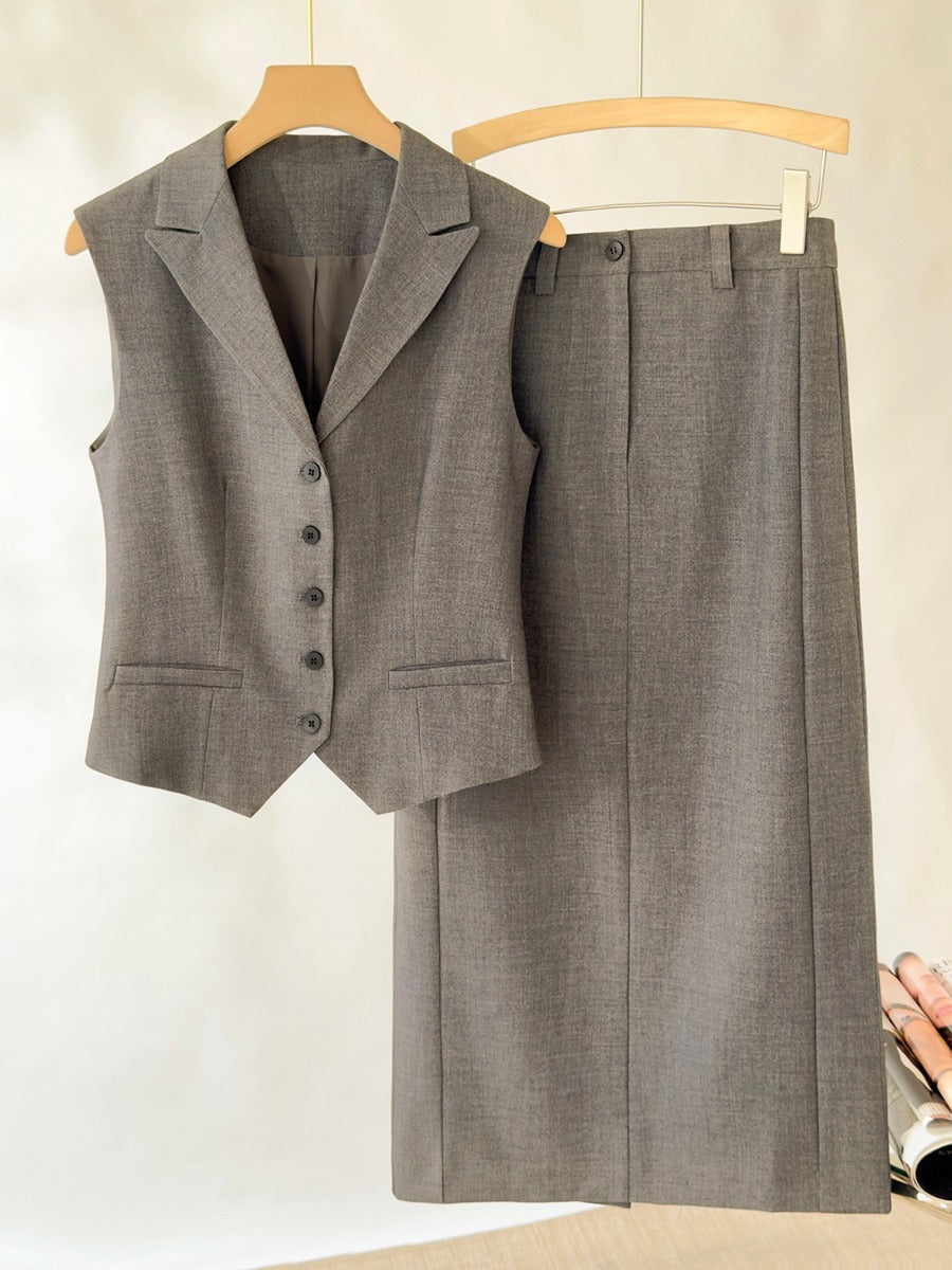 Endy Professional Worsted Wool Vest Skirt suit Summer High-end Sense Elegant Sleeveless Vest Top Straight Skirt