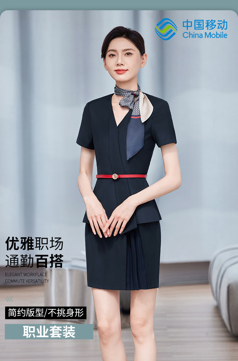 2025 New China Mobile Workwear Women's Summer Mobile Company Hall Manager Workwear Short-Sleeved Jacket Women's Skirt Shirt