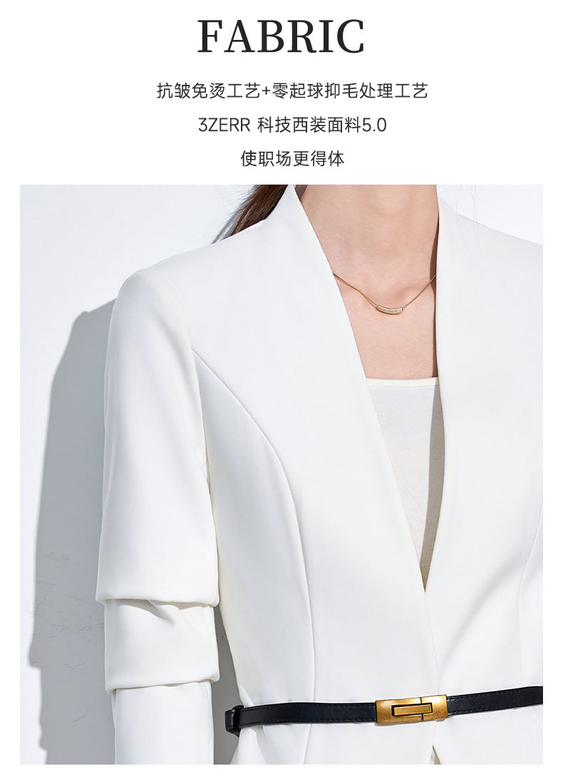 Cross-Border Collarless Blazer for Women, New Spring and Autumn Style, Elegant Waist-Cinching, High-End Professional Office Formal Suit Set
