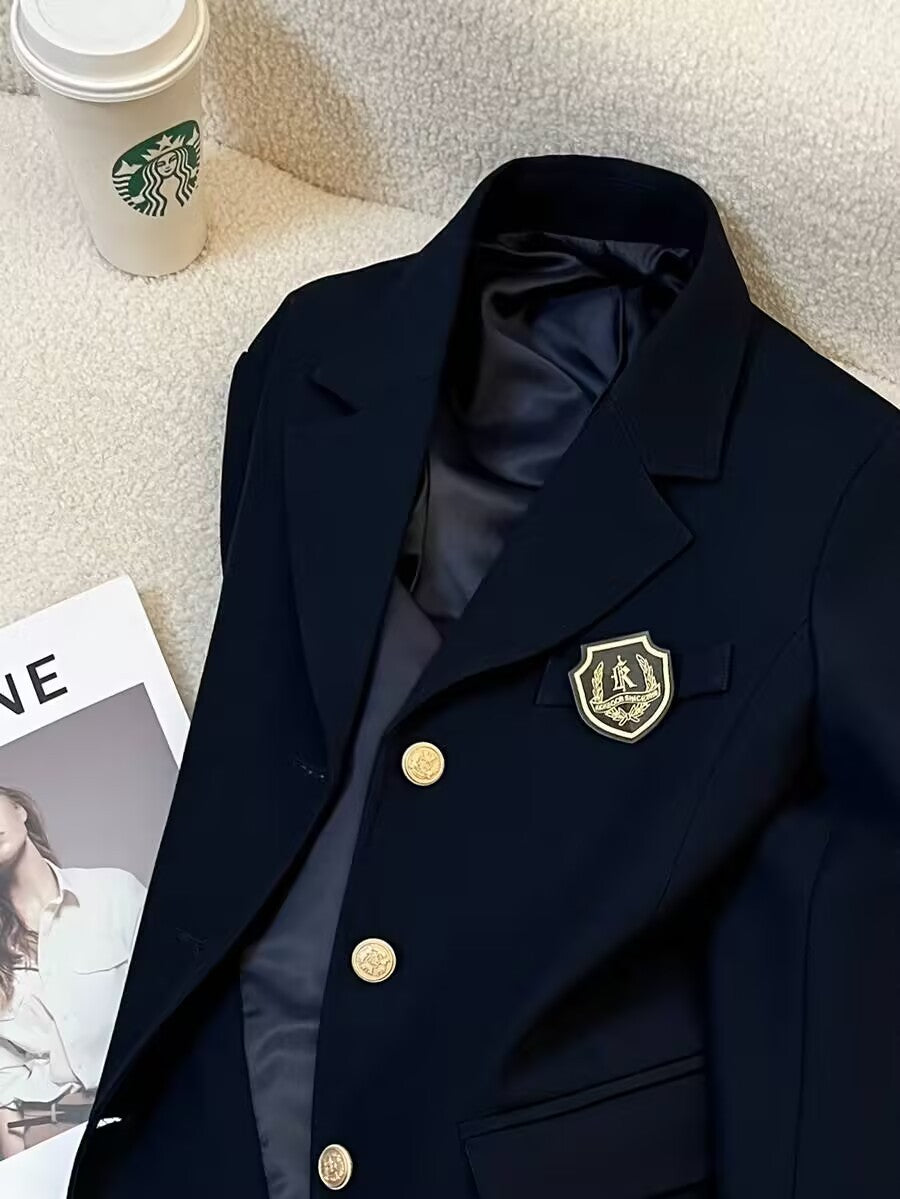 Women's Blazer 2026 Spring and Autumn New Japanese Style School Uniform Badge Burgundy Small Blazer Jacket for Women