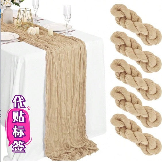 Cross-border foreign trade wholesale Bali yarn wrinkled table flag twist table flag tablecloth wedding party decoration wrinkled table flag