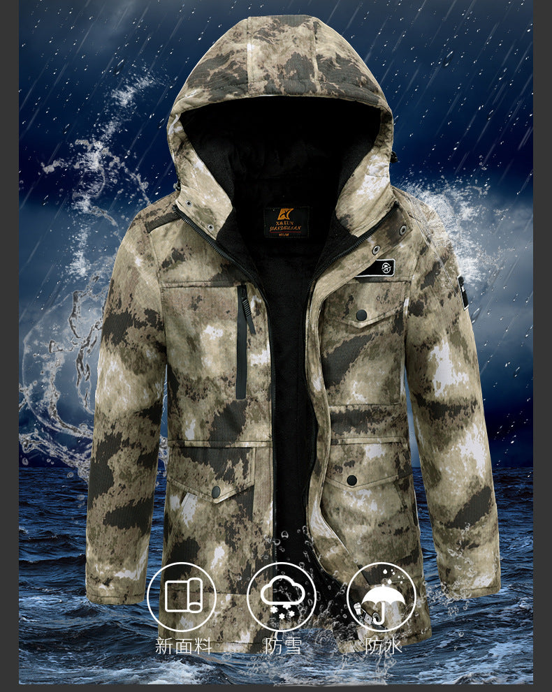Thickened Camouflage Clothing, Fleece-Lined Cotton Coat, Warm, Cold-Proof, Windproof and Waterproof Cold Storage Labor Protection Clothing, Cotton-Padded Jacket, Cotton-Padded Work Clothes for Men