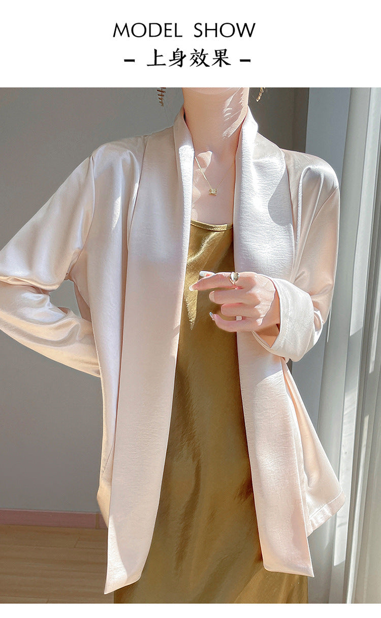 Gilt Satin Fashionable High-end Thin Jacket Spring Summer Autumn Commuter Buckle-free Suit Jacket Women's 2025 New