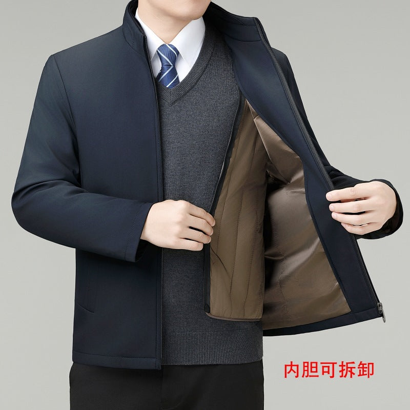 Casual Cotton-Padded Jacket for Small Men, Winter New Style, Dad's Stand-Up Collar Thickeneded Cotton-Padded Jacket, Middle-Aged Removable Liner Jacket
