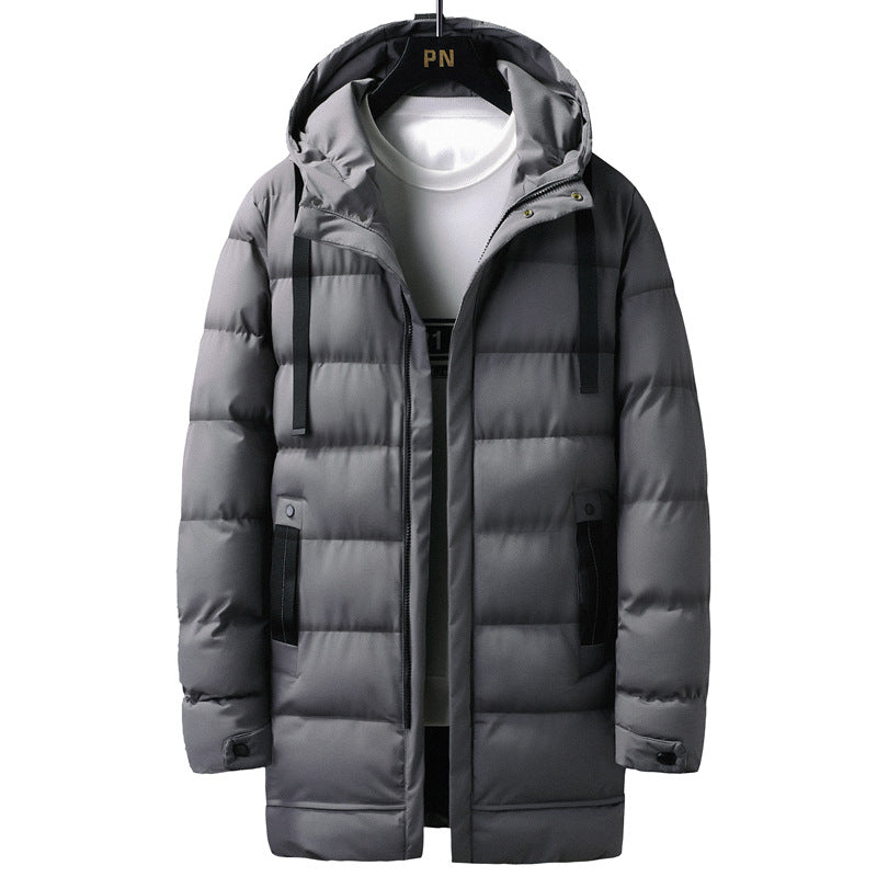 Mid-Length Hooded Cotton Coat for Young Men, Casual Warm Cotton Jacket, Thickened Puffer Jacket for Trendy Men, Winter Cotton Coat, Cross-Border