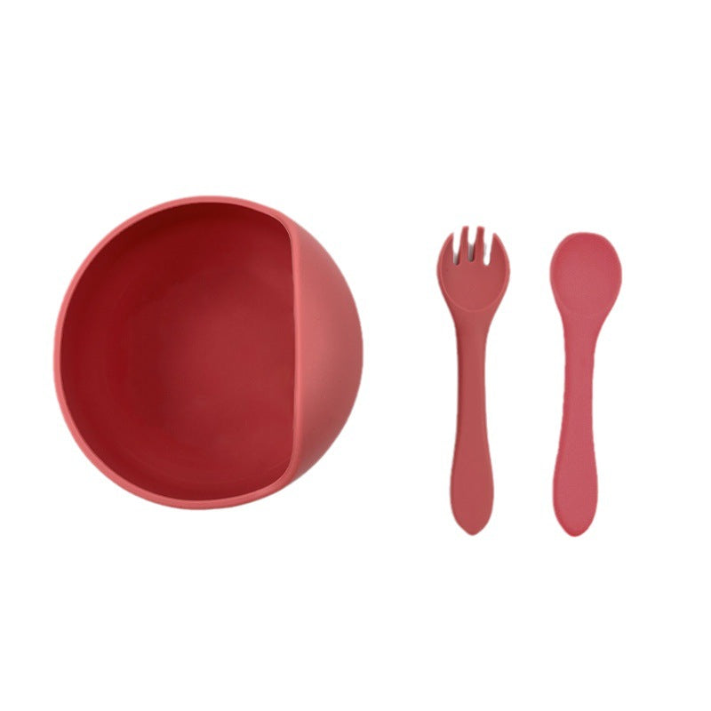 Strict selection of maternal and infant snail bowl fork spoon suit anti-fall high temperature food grade silicone baby complementary tableware two-piece set