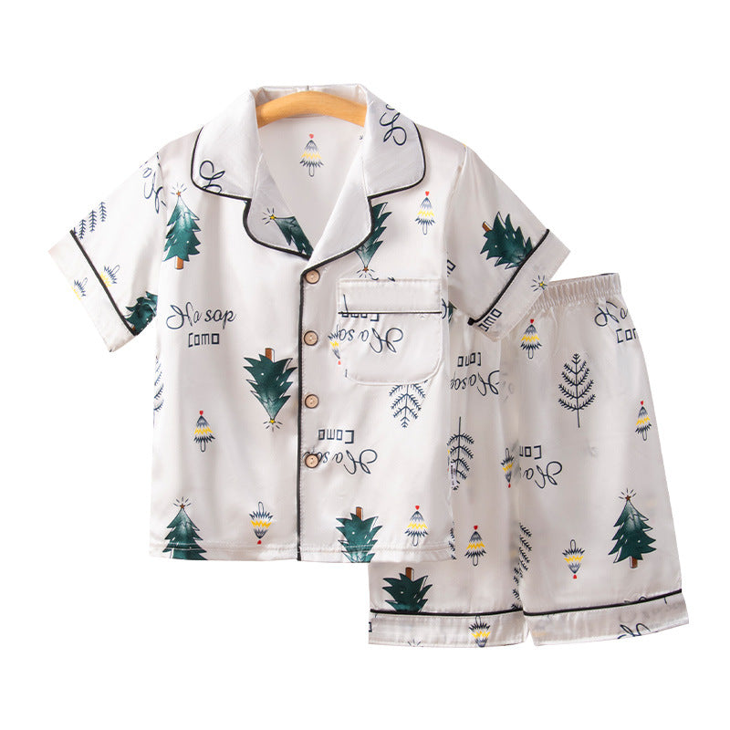 Children's Home Suit Summer Thin Boys and Girls Short-sleeved Cropped Pants Air-conditioning Suit 3-8 Children's Pajamas