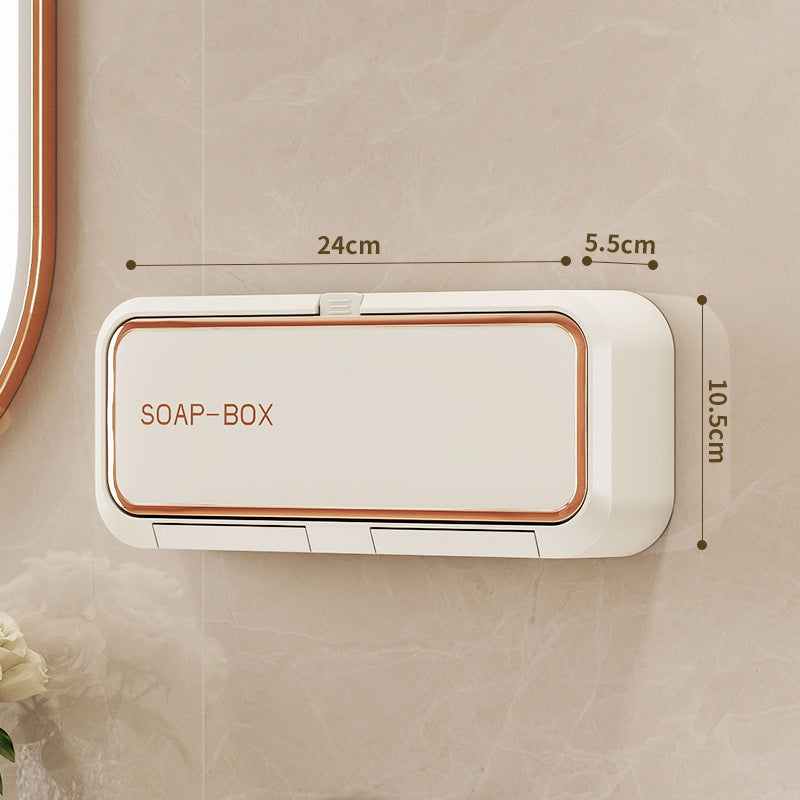 Wall-Mounted Soap Holder, Creative Punch-Free Soap Box for Home Bathroom, Flip-Top Drainage Storage Rack for Export