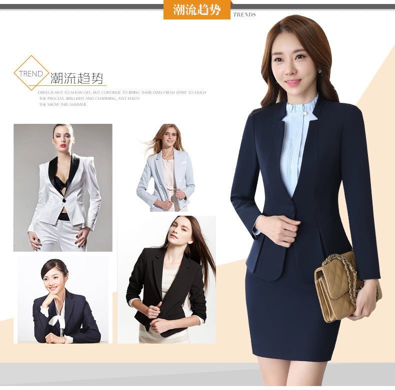 Long Sleeve Spring and Autumn Business Suit Women's Slim Fit Beauty Salon Hotel Work Clothes White Collar Interview Dress Suit Dress