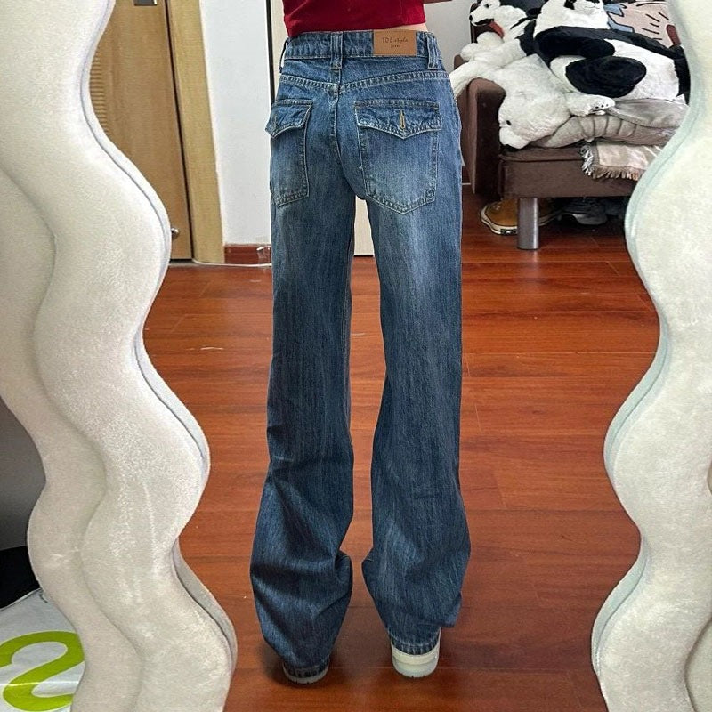 High-Waisted Loose Straight-Leg Jeans for Women, Autumn New Blue Petite Slim-Fit Narrow Wide-Leg Pants