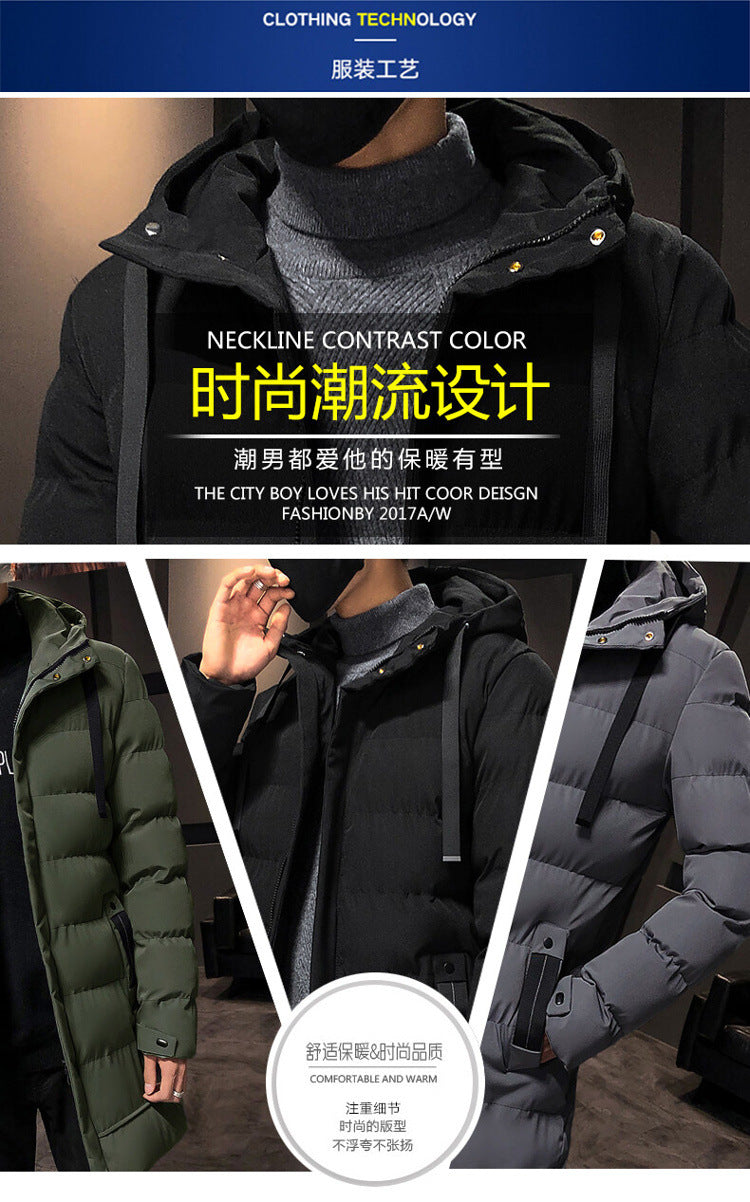 Mid-Length Cotton Outwear Men's Winter Jacket 2025 New Thickeneded Hooded Cotton Jacket Men's Korean Style Trendyy Cotton Jacket