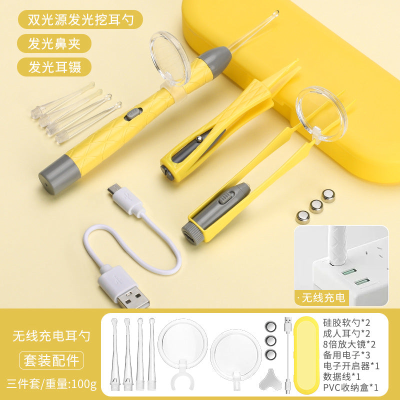 Children's luminous ear scoop suit ear scoop ear scoop baby with lamp ear tweezers booger clip rechargeable battery soft head