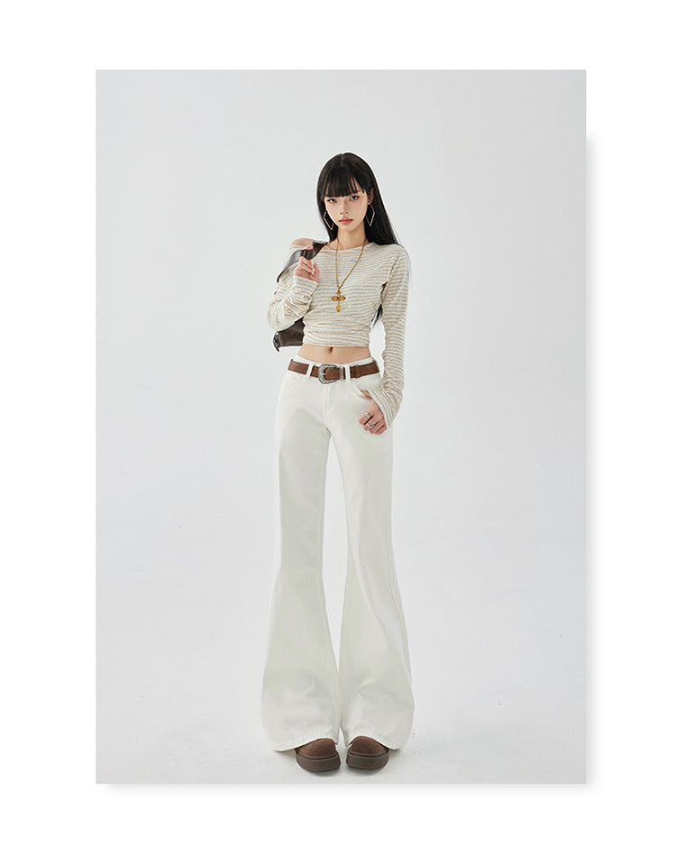 Yc&2-Color American Retro Low-Waist Sexy Flared Pants for Autumn and Winter Micro-Elastic Versatile Slimming Look Jeans for Women