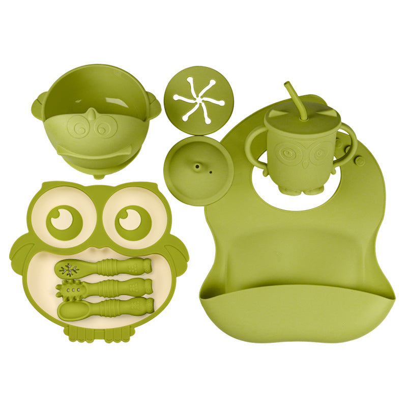 Baby Silicone Tableware Set Full Set Children Owl Dinner Plate Divided Dinner Plate Baby Dinner Plate Supplementary Food Box Dinner Plate