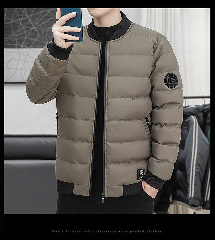 FS Standard Men's Baseball Collar Jacket Korean Style Casual Autumn and Winter Cotton Clothes Youth Handsome Outerwear All-match Coat Men's Trendy