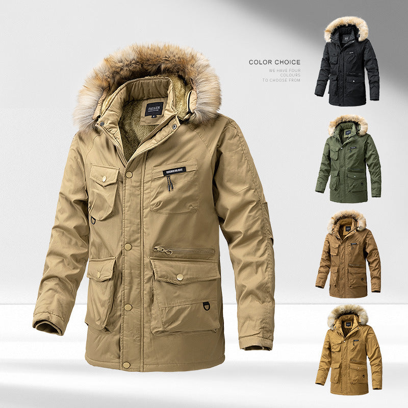 Autumn and winter new men's windbreaker Korean slim fit mid-length thick hooded coat plus size casual men's trendy