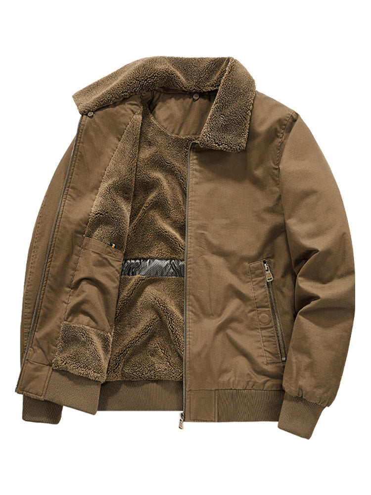 Pure Cotton Autumn and Winter Workwear Lamb Velvet Jacket Middle-Aged and Elderly Men's Jacket Flight Suit Winter Thickeneded Velvet Cotton Jacket
