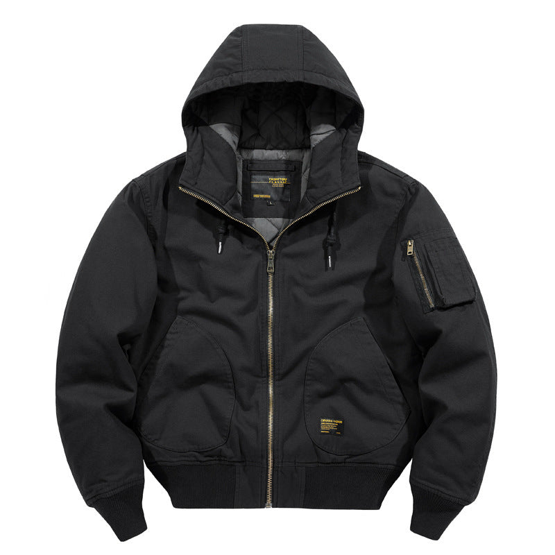Cross-Border Popular Men's Cotton Jacket Autumn and Winter Thickened Warm Workwear Hooded Cotton Coat Ami Khaki Retro Men's Clothing