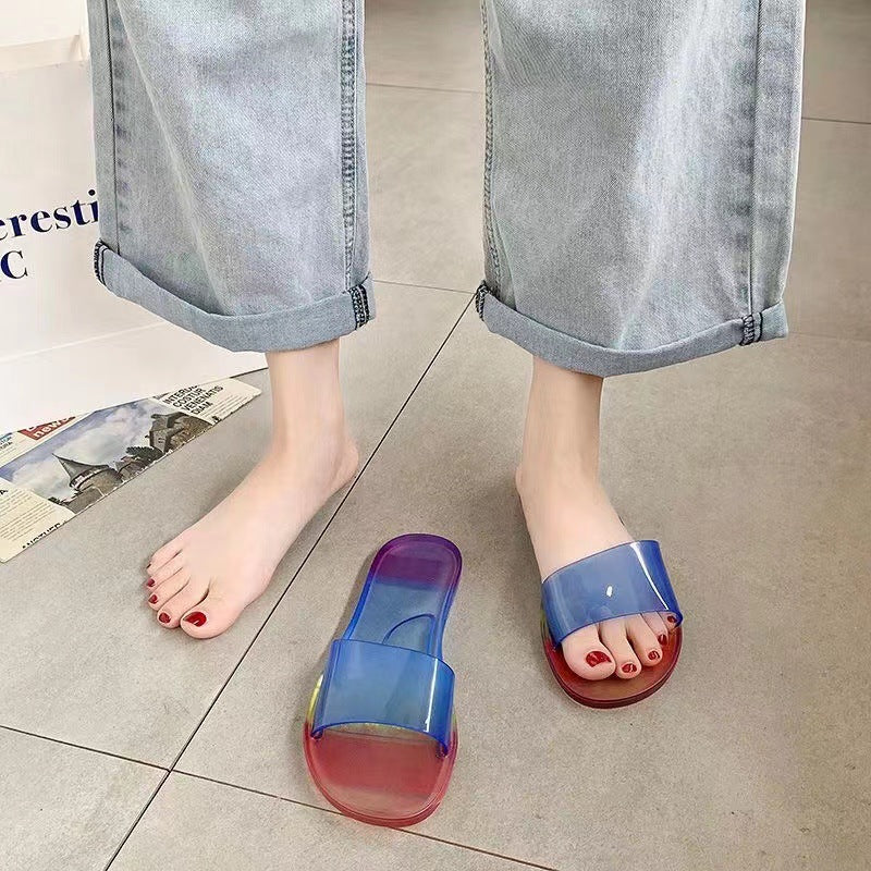 Summer New Large Size Export Crystal Women's Shoes Casual Flats Frosted Anti-Odor Flip Flops Cross-Border Export 36-42
