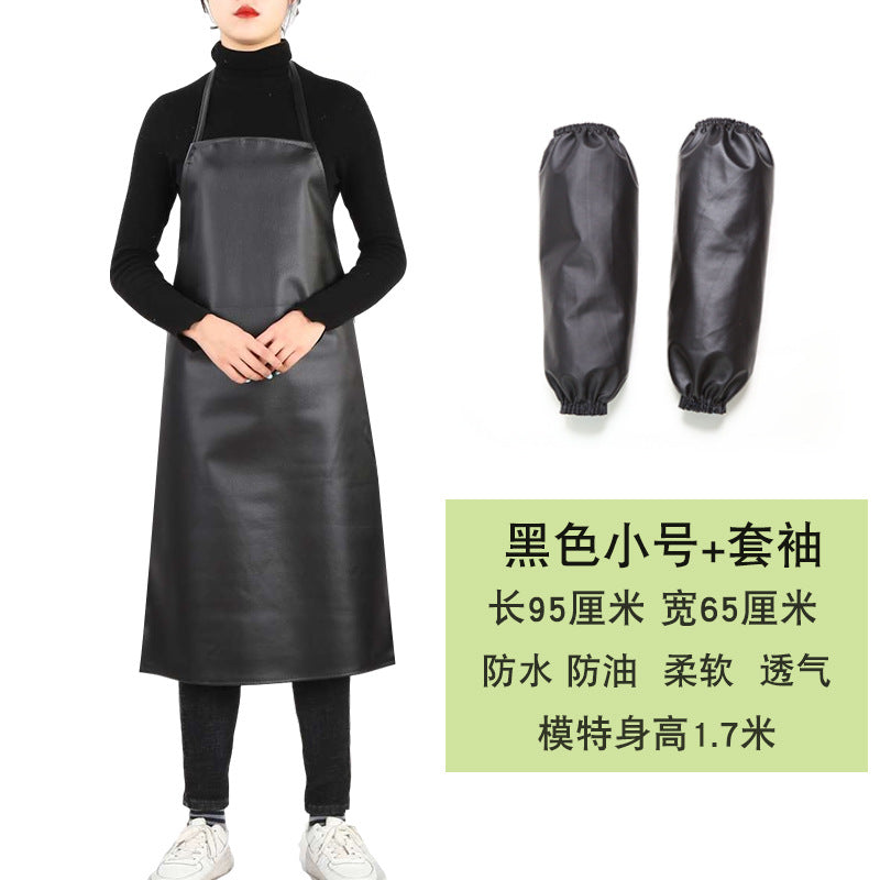 Leather Waterproof Apron Oil-proof Kitchen Neck PU Household Adult Barbecue Leather Bib for Men and Women Lengthened Thickened Bib