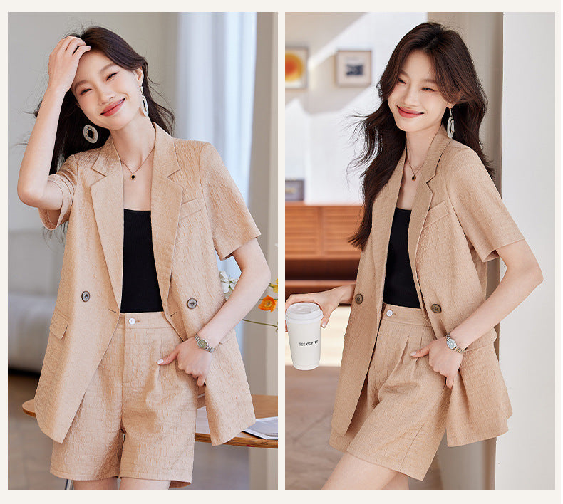 Black Short-Sleeved Suit Jacket for Women 2025 New Summer Thin Fashion Casual High-End Loose Shorts Suit