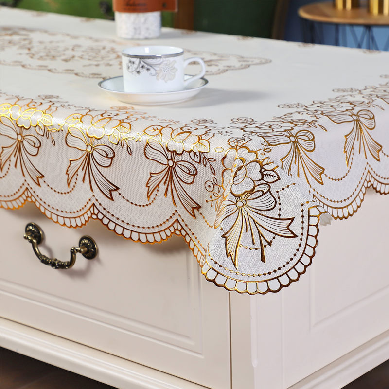 PVC Bronzing Tablecloth Rectangular Coffee Table Mat Oil-proof Waterproof No-wash Anti-scalding Heat Insulation Tablecloth European Style Table Mat