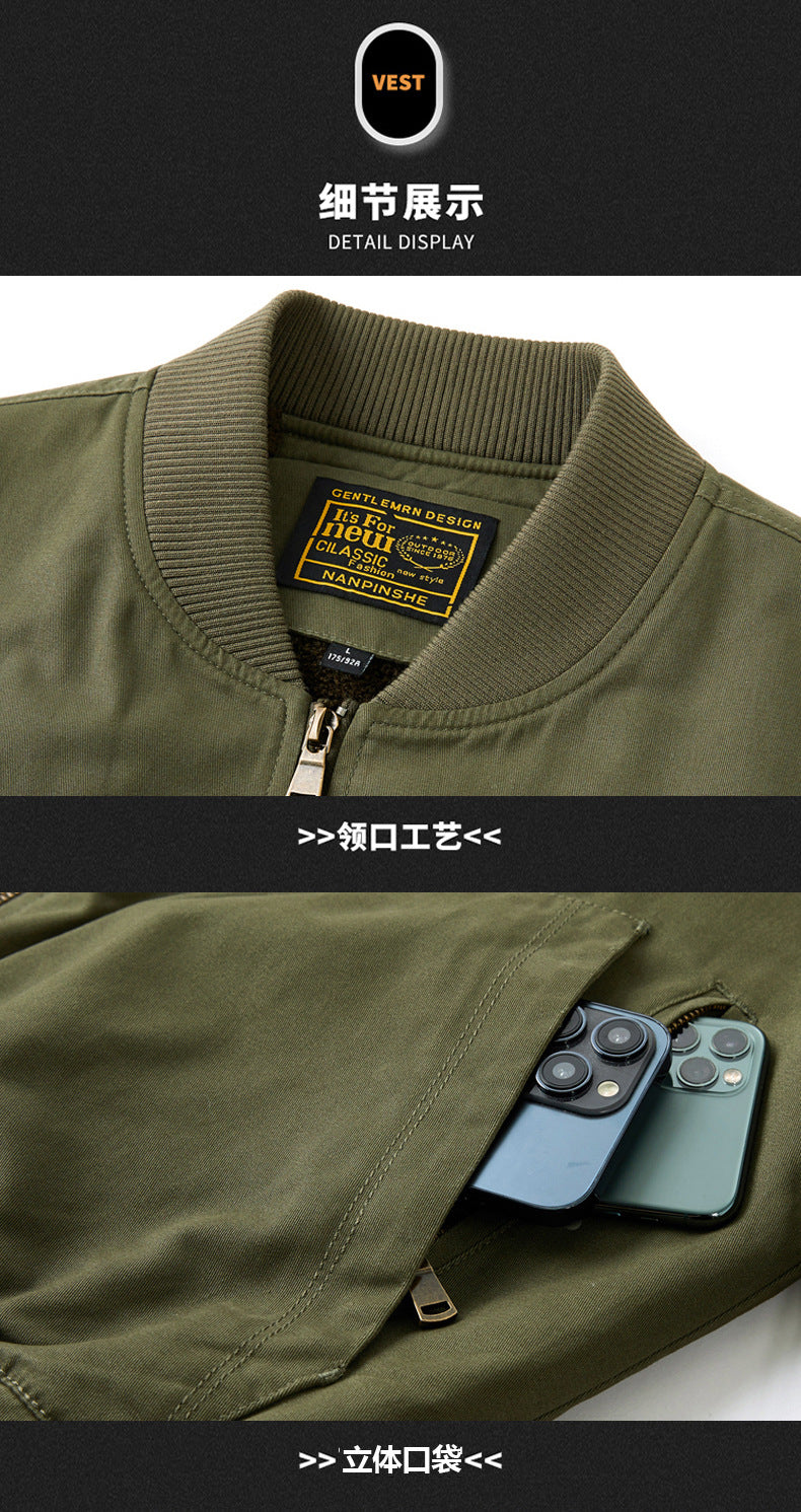 New Men's Fleece-Lined Popular Jacket, Winter Cross-Border Thickened Warm Cotton Coat, Pure Cotton Baseball Uniform Work Jacket