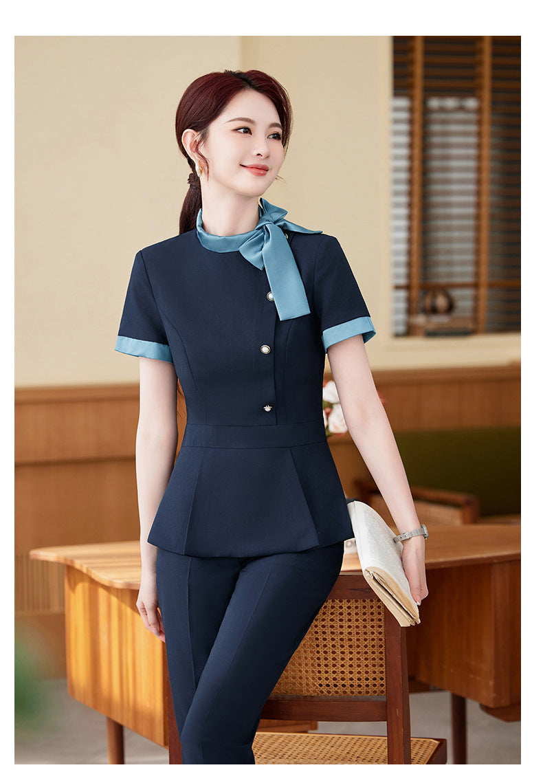 Short-Sleeved Stewardess Elegant Beauty Salon Oral Front Desk Work Clothes Professional Suit Female Hotel Reception Service Staff Uniform