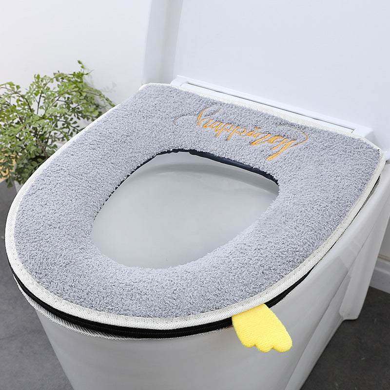 Household toilet cover portable zipper toilet seat cushion winter plush toilet seat cover waterproof thickened toilet mat