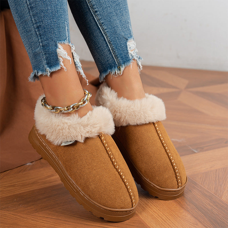High-end brand slippers cotton slippers women's winter outdoor wear thick-soled home spring and autumn warm non-slip wool boots brown