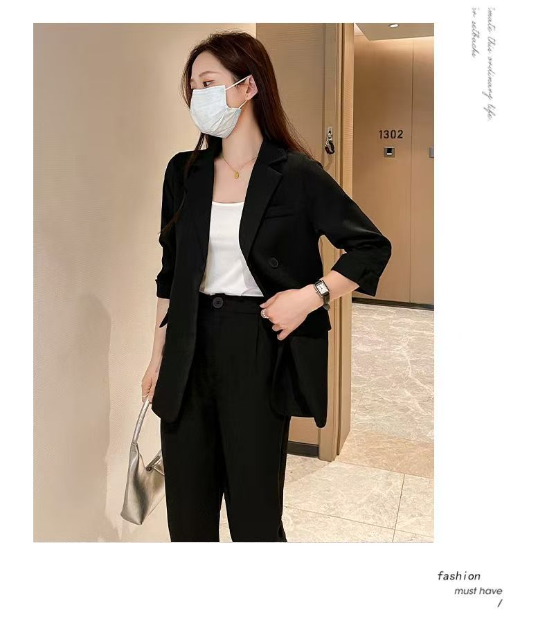 Cross-Border Plus Size Women's Clothing Plus Size Fashion Suit Women's Spring and Autumn Korean Style Temperament Back Slit Cropped Pants Two-Piece Set