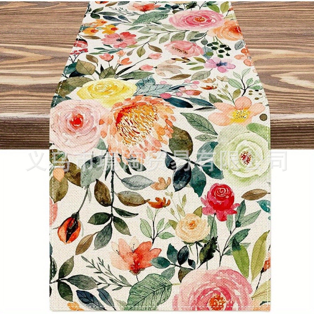 Linen Table Runner Pastoral Flower Lemon Summer Home Dining Table Outdoor Decoration Printed Tablecloth Table Runner