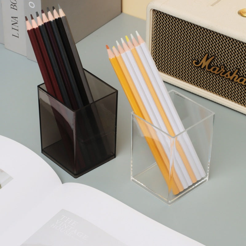 Multi-Grid Pen Holder Storage Box Makeup Brush Storage Tube Nordic Style Student Desktop Transparent Simple Style Solid Color Pen Holder