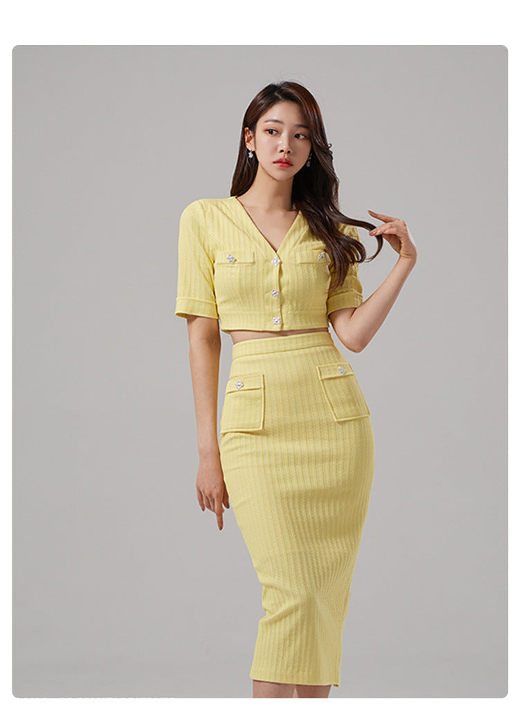 Foreign Trade Women's Clothing 2025 Spring and Summer New Korean Style Simple Fashion Casual Tops Small Cardigans Slim Hip Skirts Two