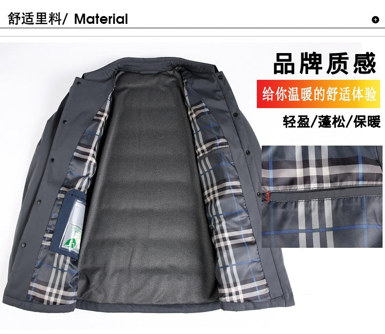 2025 Winter Mulberry Silk Men's Cotton Jacket with Turn-Down Collar, Quilted Middle-Aged Business Casual Cotton Coat for Dad