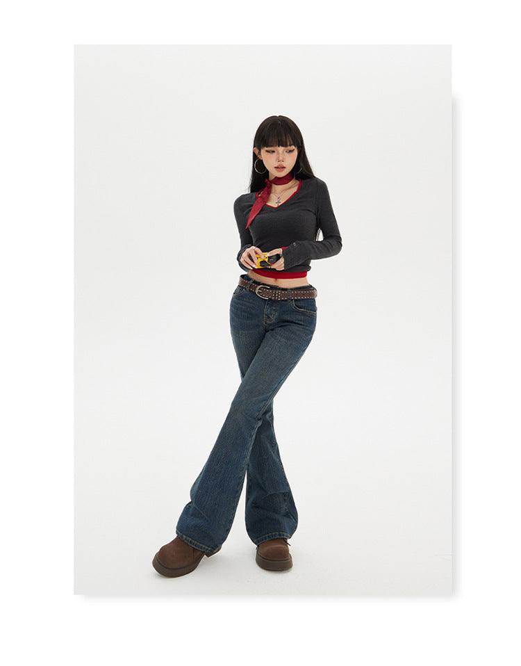 American Hot Girl Low-Waist Bootcut Jeans for Women 2025 Autum New Slim Fit Elastic Slimming Look Horseshoe Flared Pants