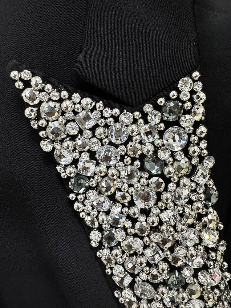 In Stock 2026 European and American Trendy Fashion New Style Handmade Luxurious Heavy Beading and Rhinestone Embellished Slim Fit Mid-Length Blazer