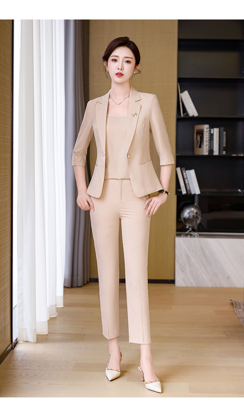 Pink Petite Suit for Women, Summer Thin High-End Short Professional Wear, Fashionable Elegant Casual Formal Wear