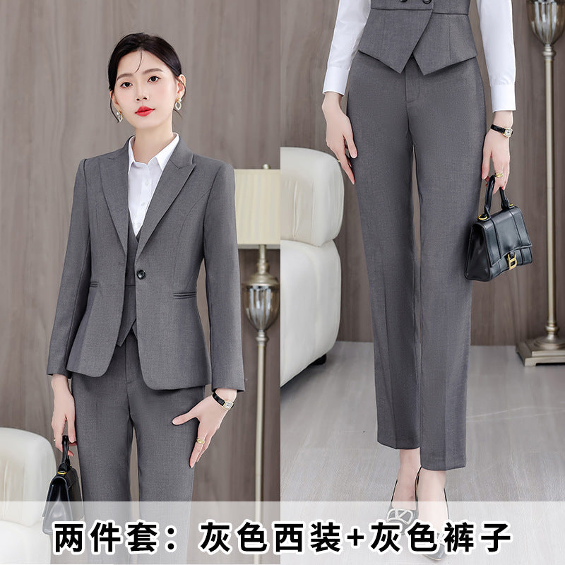 Gray Suit Women's Professional Suit Spring and Autumn Hotel Workwear Elegant Interview Formal Wear Plus Size Workwear