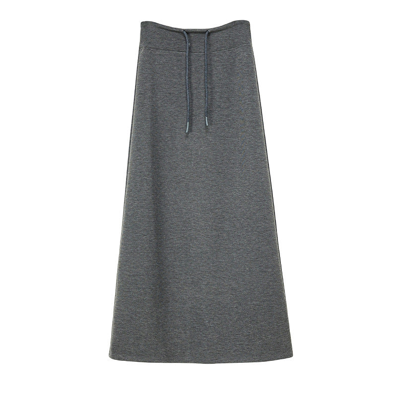 Gray Sports Skirt for Women Spring & Fall New High-Waisted Straight Slit A-Line Skirt Draped Skirt Long Skirt