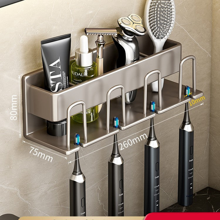 Toothbrush Rack Without Punching Gun Gray Bathroom Mouthwash Cup Tooth Cup Wall-Mounted Storage Box Electric Toothbrush Rack