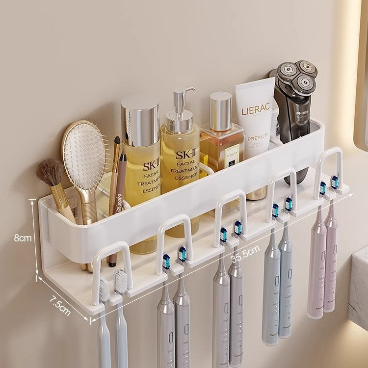 Toothbrush Storage Rack Non-Punch Brush Cup Mouthwash Cup Rack Wall-Mounted Bathroom Household Toothware Hanger