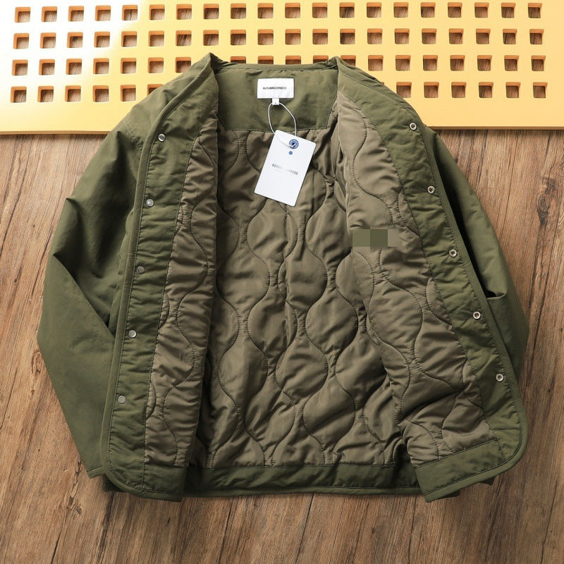 Retro Collarless Layered Thickeneded Men's Winter Jacket Loose Casual Autumn and Winter Warm Inner Lining Men's Cotton Jacket