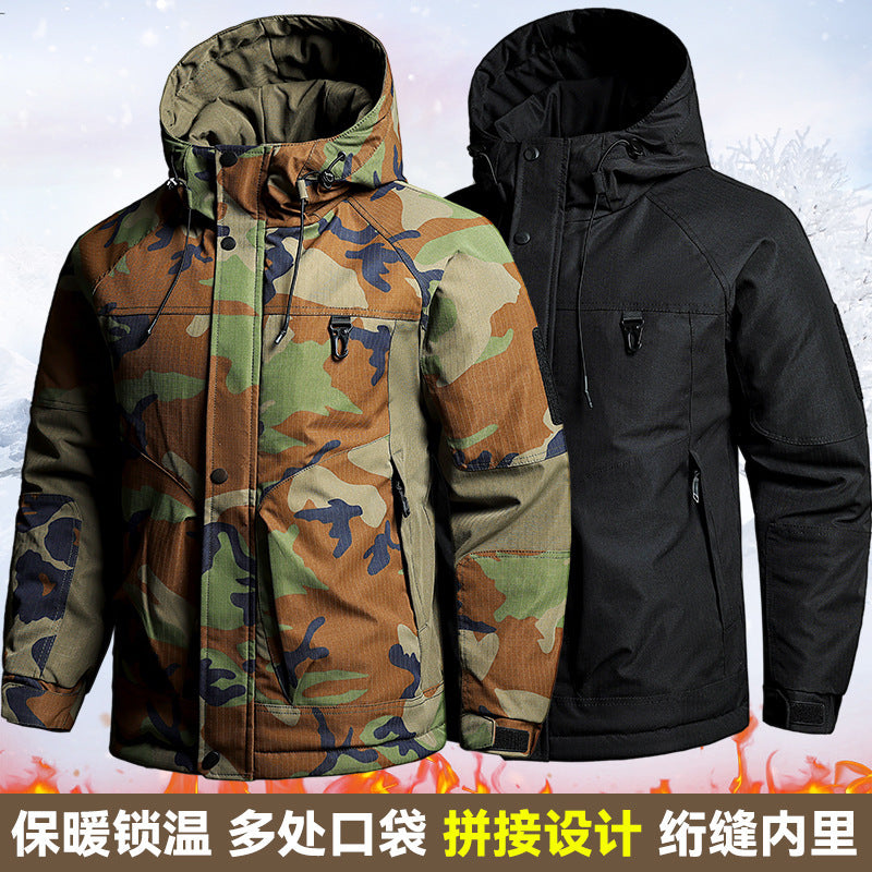 Autumn and Winter Tactical Camouflage Cotton Jacket Men's Cotton Jacket Jacket Cotton Jacket Hooded Jacket Thickeneded Work Clothes Outdoor