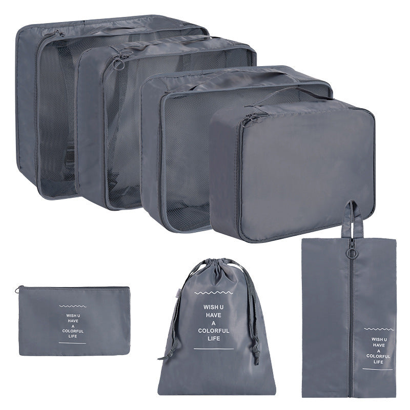Cross-Border Travel 7-Piece Storage Bag, Clothing Storage Bag, Portable Large-Capacity Suitcase Classification Twill Cloth