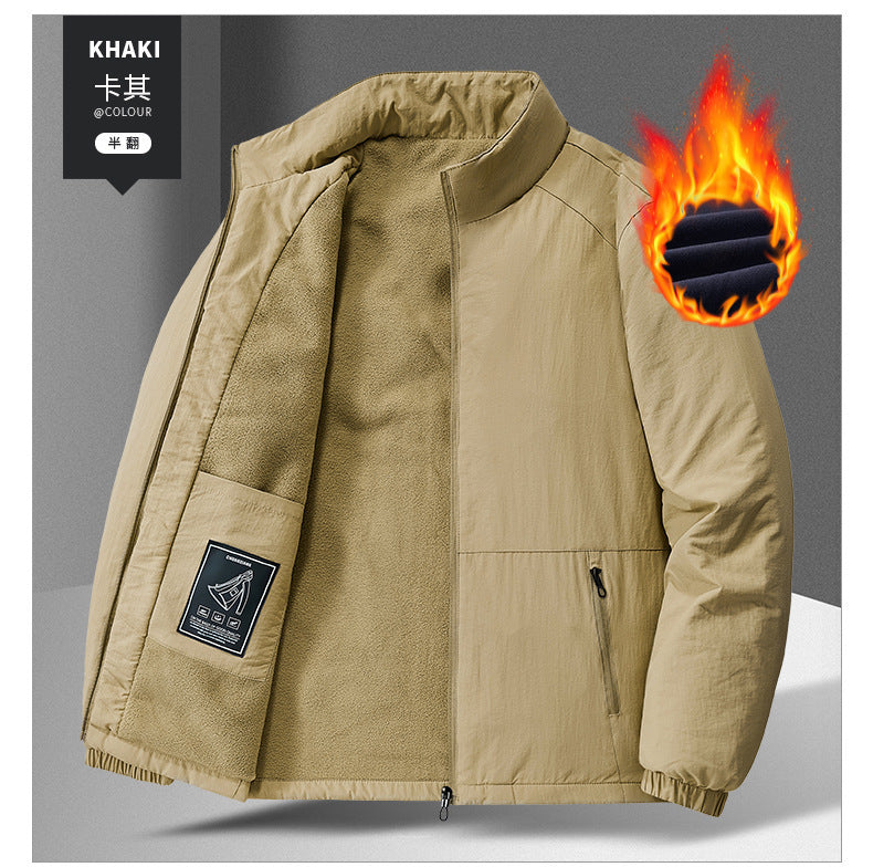 Cross-Border 2025 Tiktok Hot New Style Fleece-Lined and Cotton-Padded Men's Jacket for Outdoor Sports, Loose Korean Style Casual for Middle-Aged Men