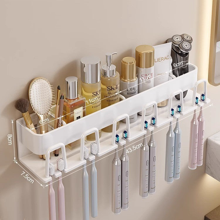 Toothbrush Storage Rack Non-Punch Brush Cup Mouthwash Cup Rack Wall-Mounted Bathroom Household Toothware Hanger