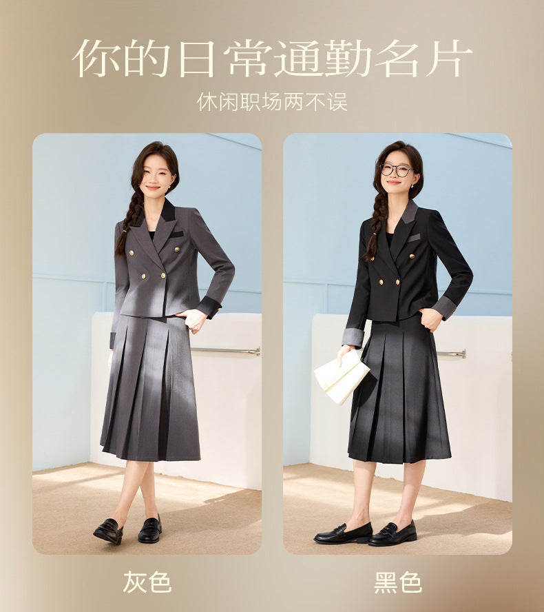 Cross-Border Black Short Blazer for Women, Petite Size, Suitable for College Students, Teacher Qualification Interview, Formal Attire, Elegant Suit with Skirt
