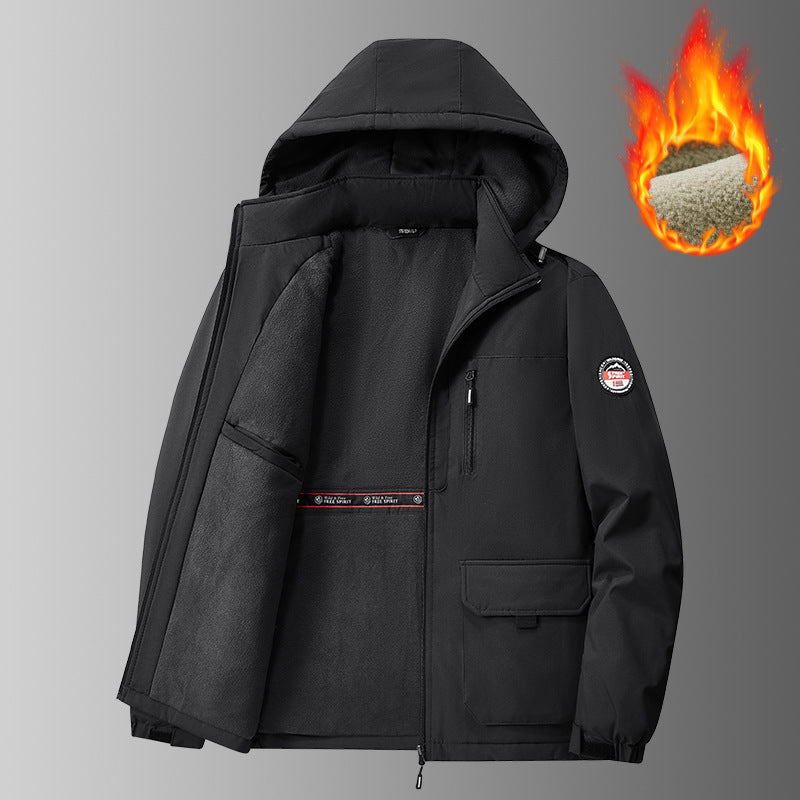 Cotton Jacket Fleece-Lined Thickeneded Windproof Waterproof Warm Autumn and Winter Cotton Jacket Large Size Workwear Outdoor Cotton Jacket for Men 8812